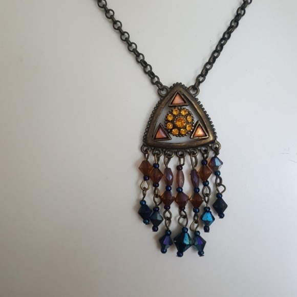 Necklace Earring Set Bronze Egyptian Style Gold  Swarovski Crystal Embellished - Picture 5 of 7